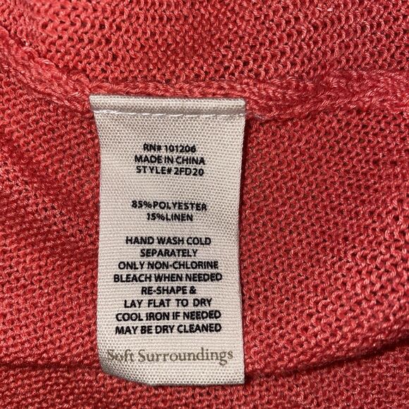 Soft Surroundings Cardigan Large Pinkish Orange One-Button Crochet Open Knit - Picture 8 of 10